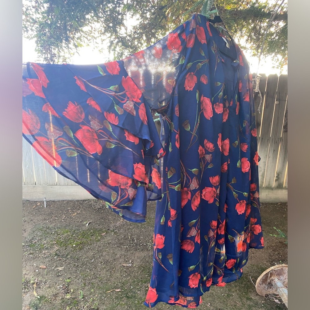 Plus size 2x sheer sleeves dark floral above the knee can be dress or top